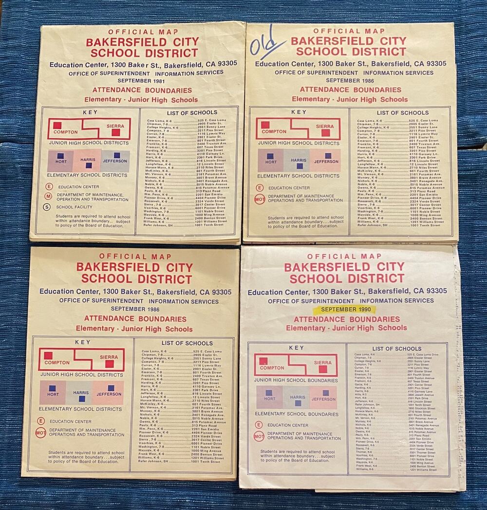 Vintage Bakersfield City School District Map Lot 1981 1986 1990 California